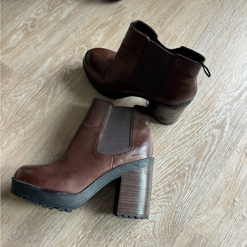 Brown Leather Platform Bootie